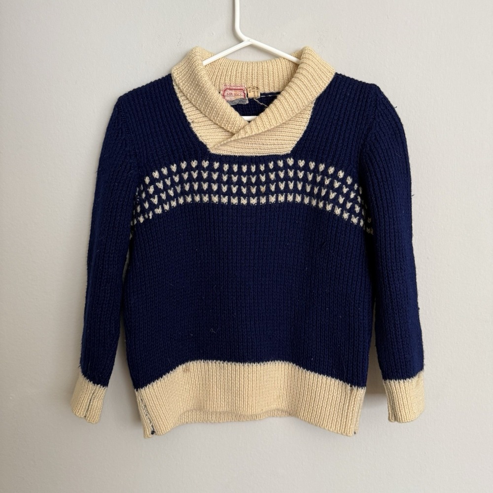 Vintage Mr Guy Men's Blue Dotted Long Sleeve 100% Pure New‎ Wool Sweater Medium